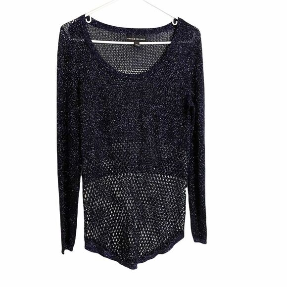 Rock & Republic Black Metallic Blue Knit Sweater S - Picture 1 of 9